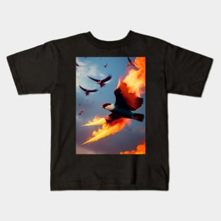 The Burning Bird Flying In Sky. Kids T-Shirt